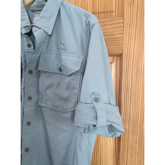 L L Bean Mens Shirt Olive Green Long Sleeve Sz M No Fly Zone Fishing Hiking $99 - Picture 12 of 16